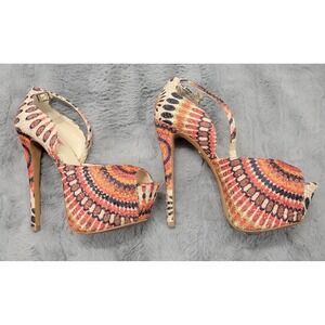 Betsey Johnson Heels Womens 7.5 Multicolor Bandit Platform Peep‎ Toe Stiletto